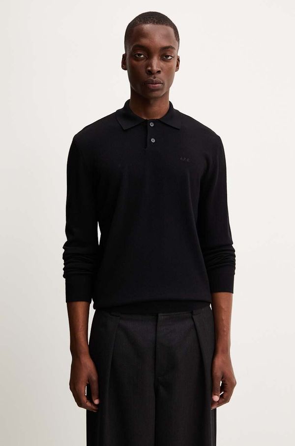 A.P.C. Vuneni pulover A.P.C. polo jacob logo za muškarce, boja: crna, lagani, WVAWM.H23324