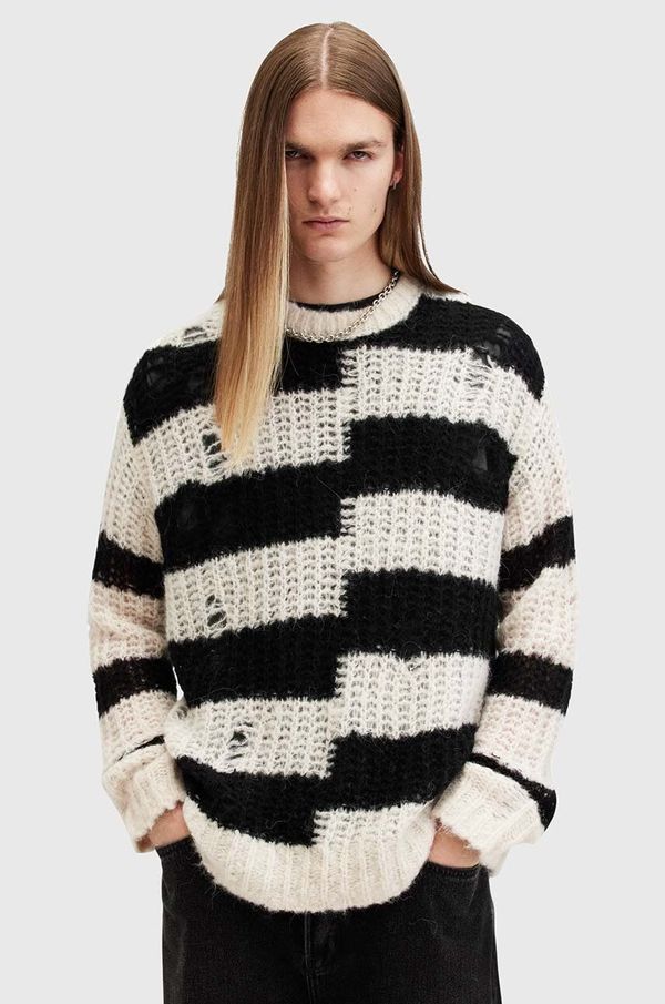 AllSaints Vuneni pulover AllSaints PIP za muškarce, boja: bijela, topli, M025KB