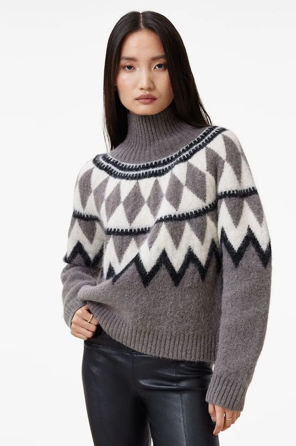 AllSaints Vuneni pulover AllSaints TARA za žene, boja: siva, topli, s dolčevitom, W086KB