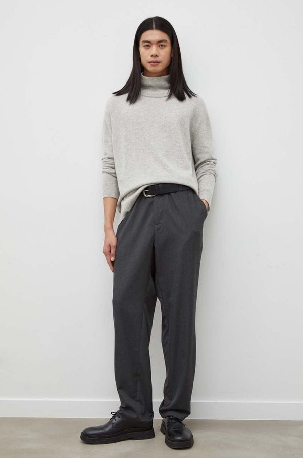 American Vintage Vuneni pulover American Vintage za muškarce, boja: siva, lagani, s dolčevitom