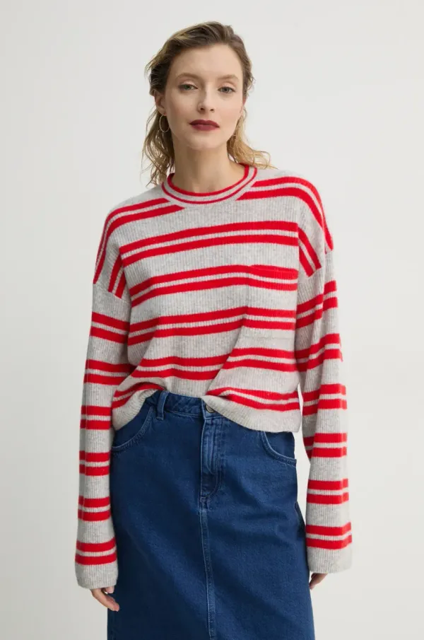 American Vintage Vuneni pulover American Vintage za žene, boja: siva, lagani, RAX18GE25