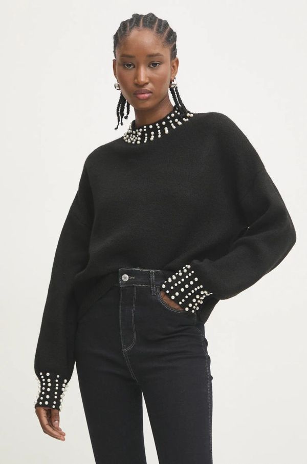 Answear Lab Vuneni pulover Answear Lab boja: crna, s poludolčevitom
