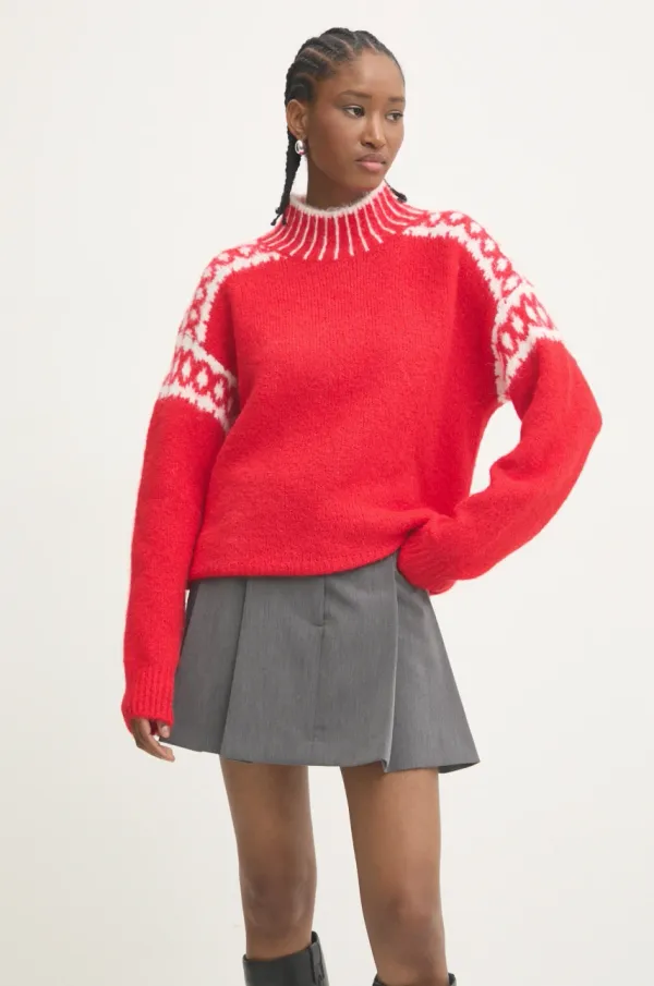 Answear Lab Vuneni pulover Answear Lab boja: crvena, s poludolčevitom