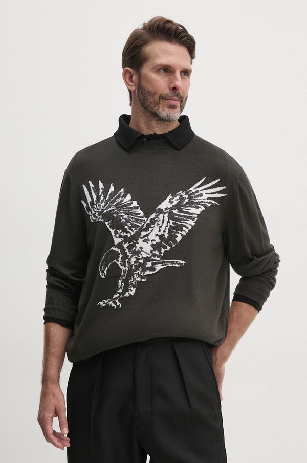 Armani Exchange Vuneni pulover Armani Exchange za muškarce, boja: zelena, lagani, 6DZM1C ZMM9Z