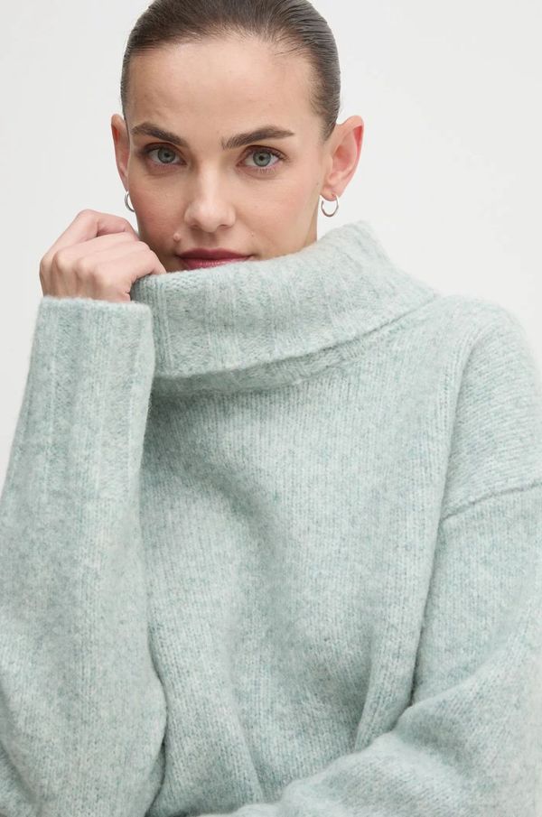 Barbour Vuneni pulover Barbour za žene, boja: tirkizna, topli, s dolčevitom, LKN1535