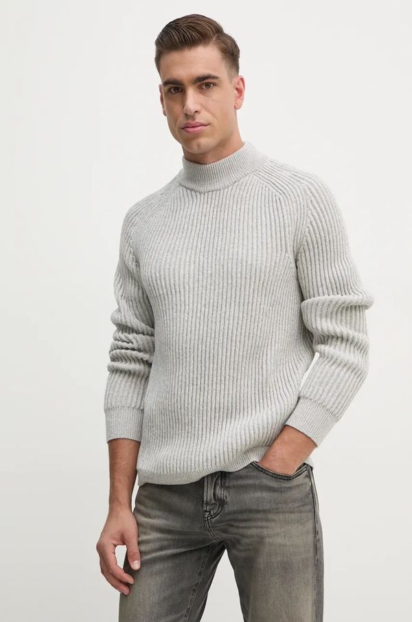 Boss Orange Vuneni pulover Boss Orange za muškarce, boja: bež, topli, s poludolčevitom, 50523566