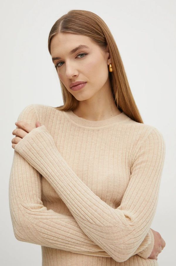 Boss Orange Vuneni pulover Boss Orange za žene, boja: bež, lagani, 50531296