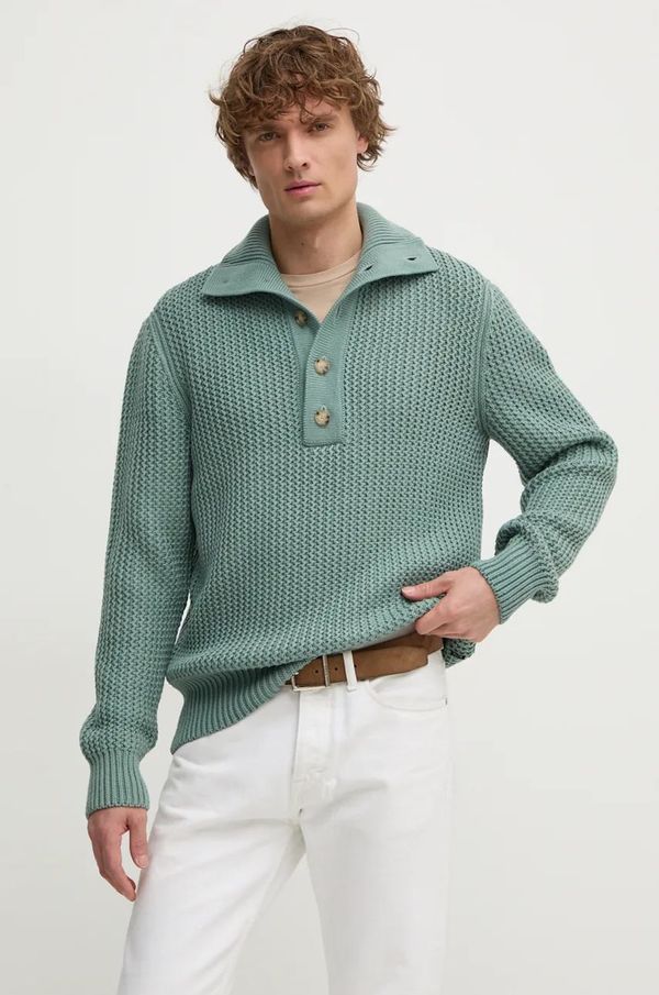 Boss Vuneni pulover BOSS za muškarce, boja: zelena, topli, s dolčevitom, 50526871