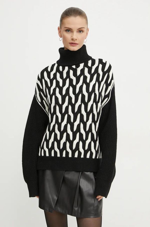 Boss Vuneni pulover BOSS za žene, boja: crna, s dolčevitom, 50523719