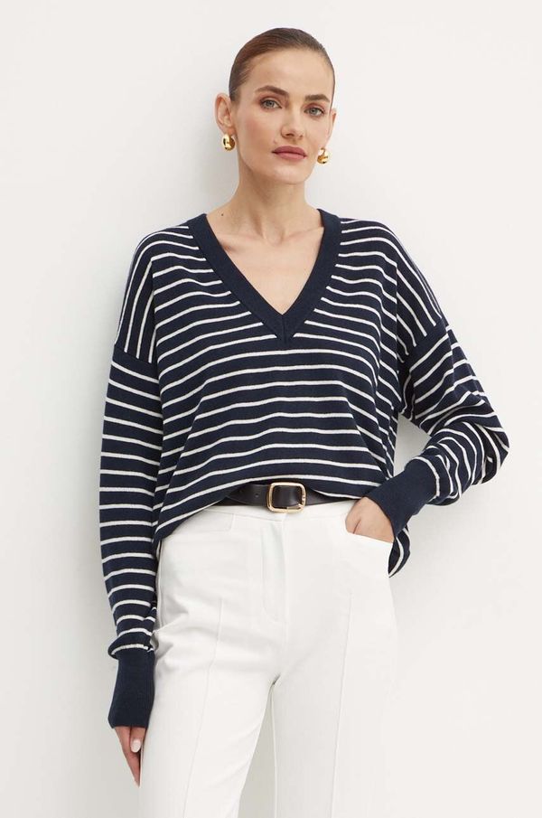 Boss Vuneni pulover BOSS za žene, boja: tamno plava, lagani, 50521913