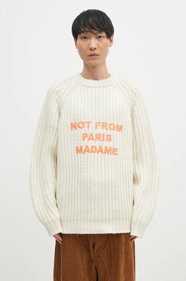 Drôle de Monsieur Vuneni pulover Drôle de Monsieur La Maille TressEe Slogan za muškarce, boja: bež, topli, E-PO163-WO028-EC