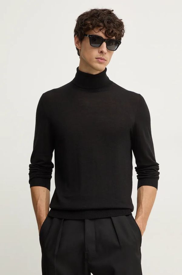 Hackett London Vuneni pulover Hackett London za muškarce, boja: crna, lagani, s dolčevitom, HM703264