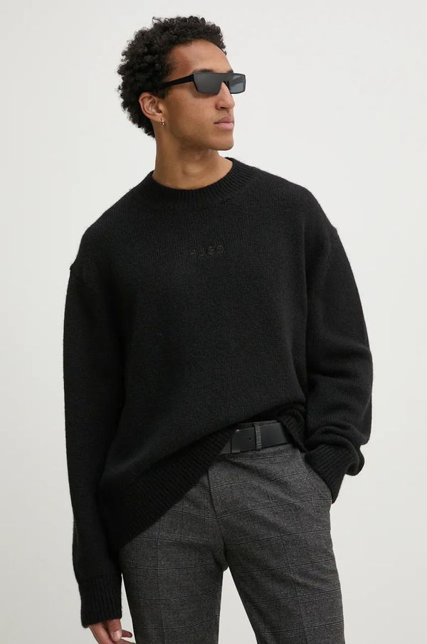 Hugo Vuneni pulover HUGO za muškarce, boja: crna, topli
