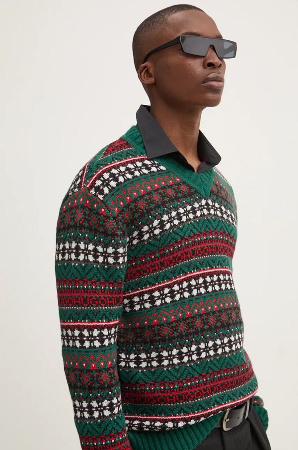 Hugo Vuneni pulover HUGO za muškarce, boja: zelena, topli, 50524563