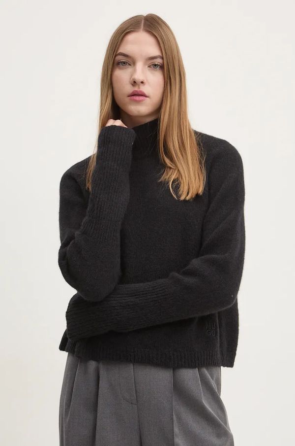 Hugo Vuneni pulover HUGO za žene, boja: crna, s poludolčevitom, 50522579