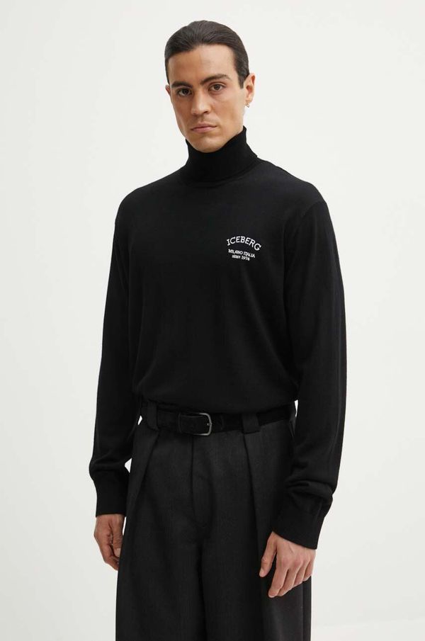 Iceberg Vuneni pulover Iceberg za muškarce, boja: crna, lagani, s dolčevitom, A006 9005