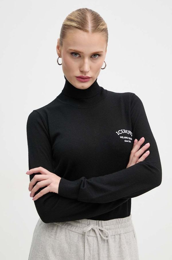 Iceberg Vuneni pulover Iceberg za žene, boja: crna, lagani, s dolčevitom, A008 9000