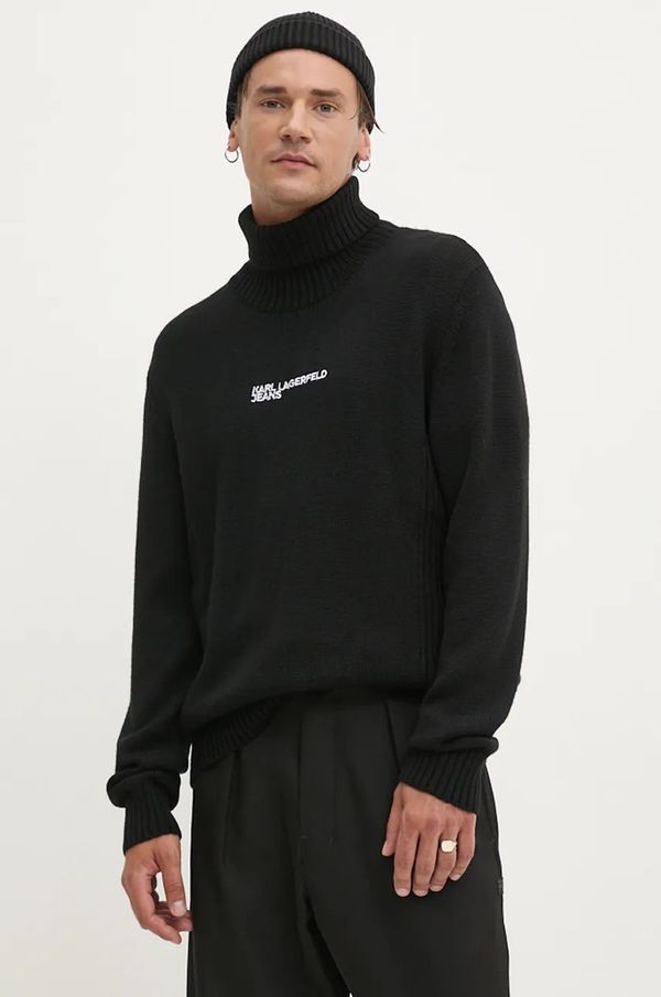 Karl Lagerfeld Jeans Vuneni pulover Karl Lagerfeld Jeans za muškarce, boja: crna, lagani, s dolčevitom