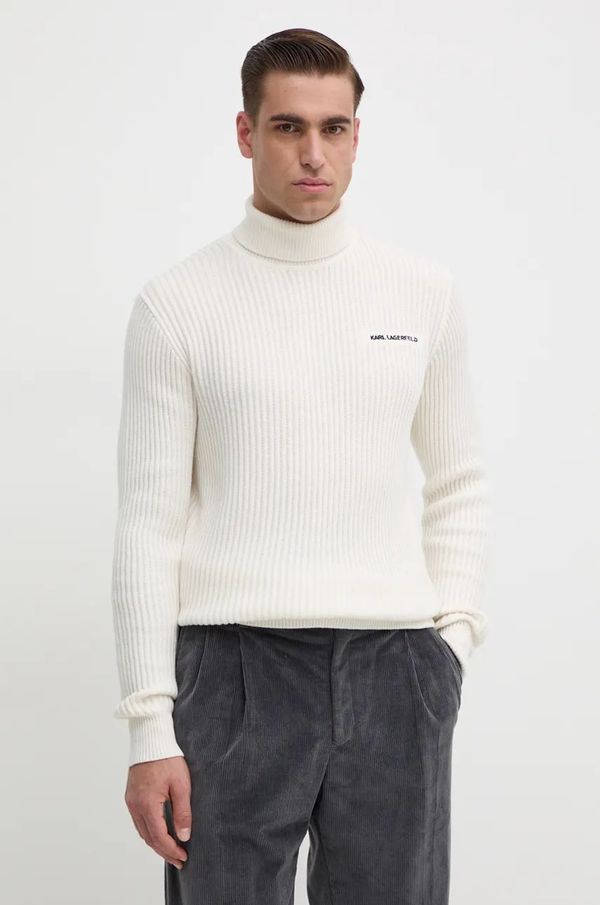 Karl Lagerfeld Vuneni pulover Karl Lagerfeld za muškarce, boja: bež, s dolčevitom, 544305.655039