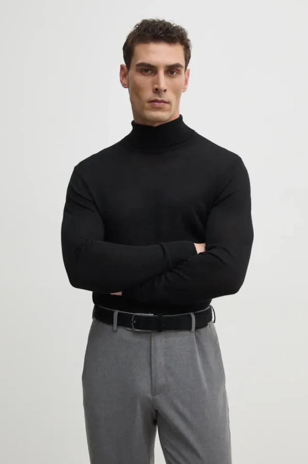 Karl Lagerfeld Vuneni pulover Karl Lagerfeld za muškarce, boja: crna, lagani, s dolčevitom, 551309.655094