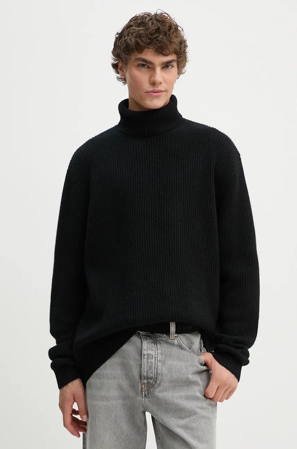 Les Deux Vuneni pulover Les Deux za muškarce, boja: crna, s dolčevitom