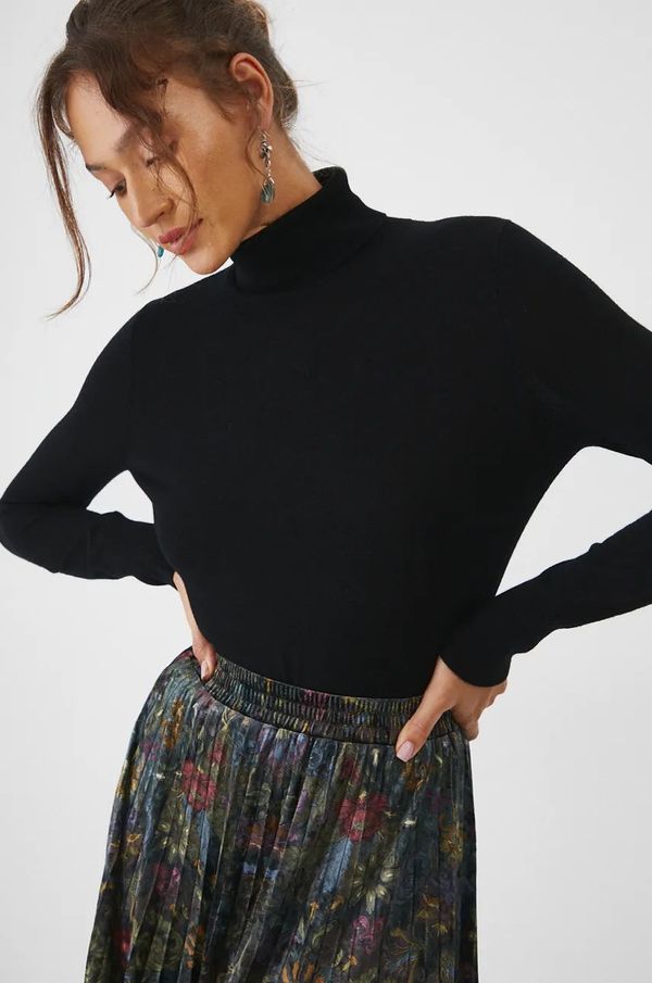 Medicine Vuneni pulover Medicine za žene, boja: crna, lagani, s dolčevitom