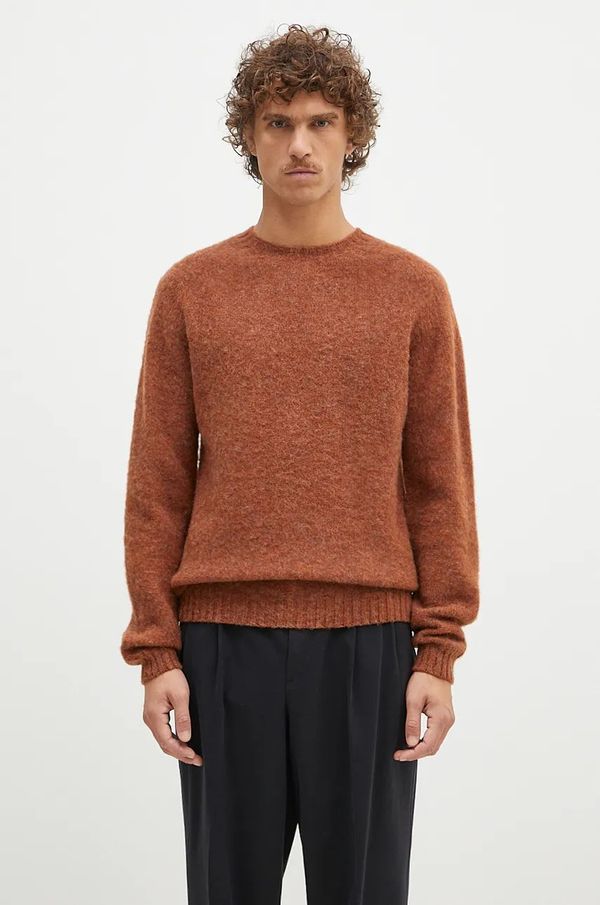 Norse Projects Vuneni pulover Norse Projects Birnir Brushed Lambswool za muškarce, boja: smeđa, N45.0520.4001