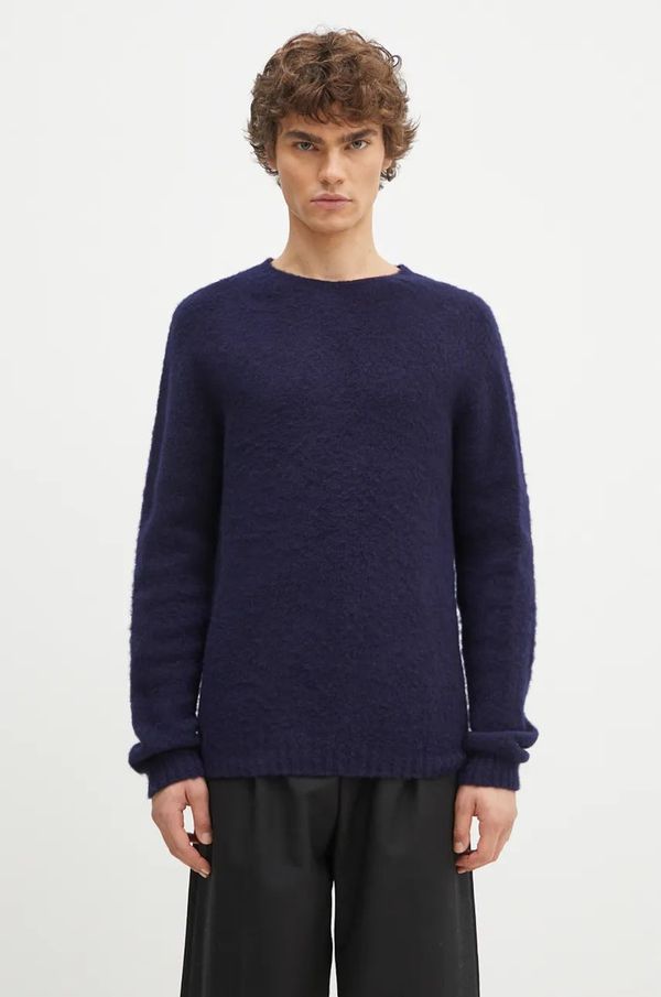 Norse Projects Vuneni pulover Norse Projects Birnir Brushed Lambswool za muškarce, boja: tamno plava, topli, N45.0520.7004