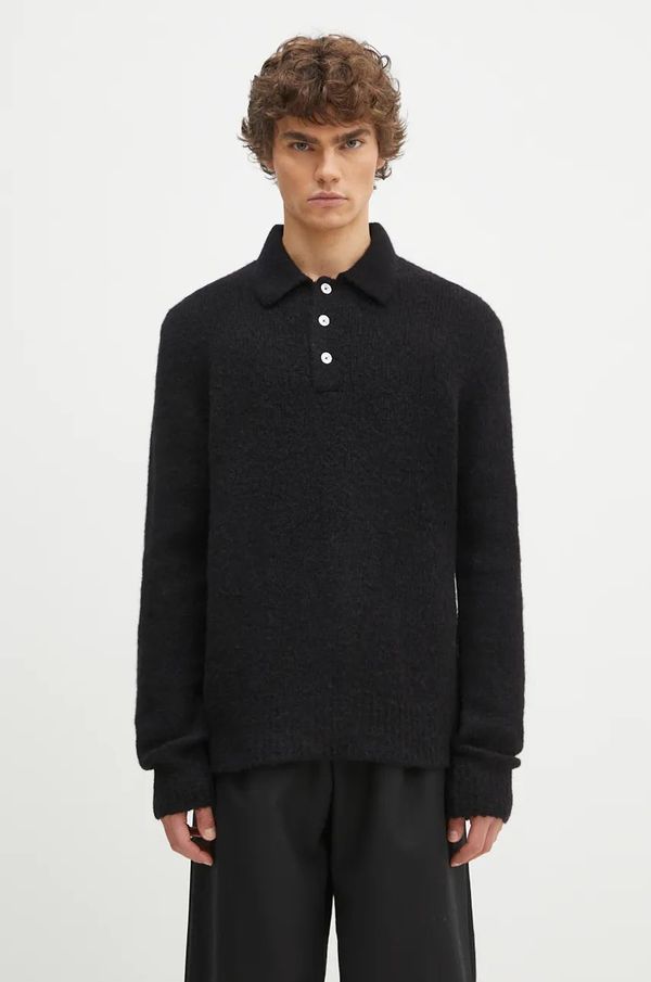 Norse Projects Vuneni pulover Norse Projects Rasmus Relaxed Brushed Polo za muškarce, boja: crna, N45.0614.9999