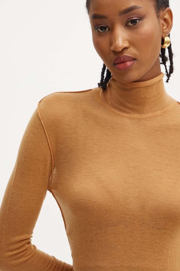 Patrizia Pepe Vuneni pulover Patrizia Pepe za žene, boja: bež, lagani, s poludolčevitom, 8K0234 K205