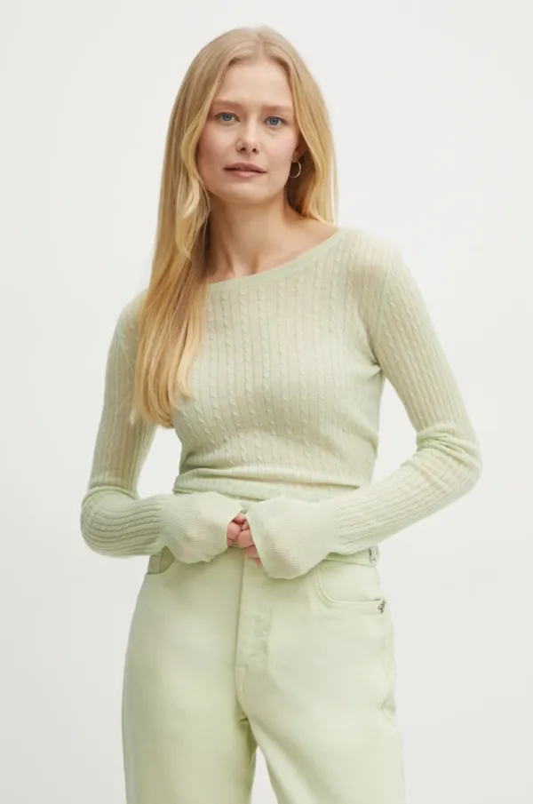 Patrizia Pepe Vuneni pulover Patrizia Pepe za žene, boja: zelena, lagani, s poludolčevitom, 8K0264 K034