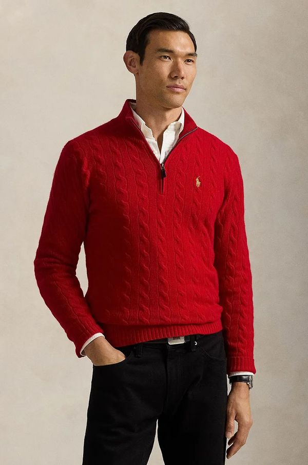 Polo Ralph Lauren Vuneni pulover Polo Ralph Lauren za muškarce, boja: crvena, s poludolčevitom, 710961336
