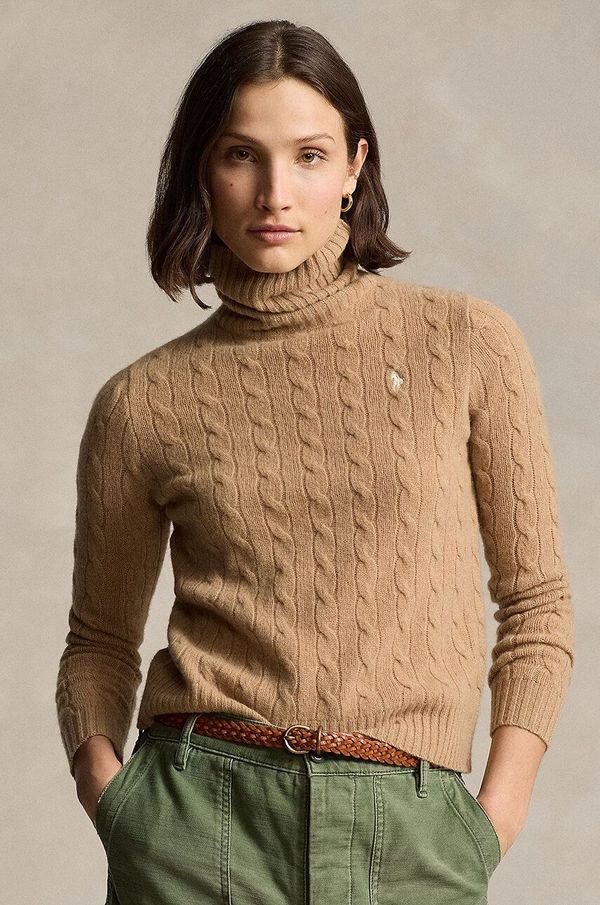 Ralph Lauren Vuneni pulover Polo Ralph Lauren za žene, boja: bež, lagani, s dolčevitom, 211888686