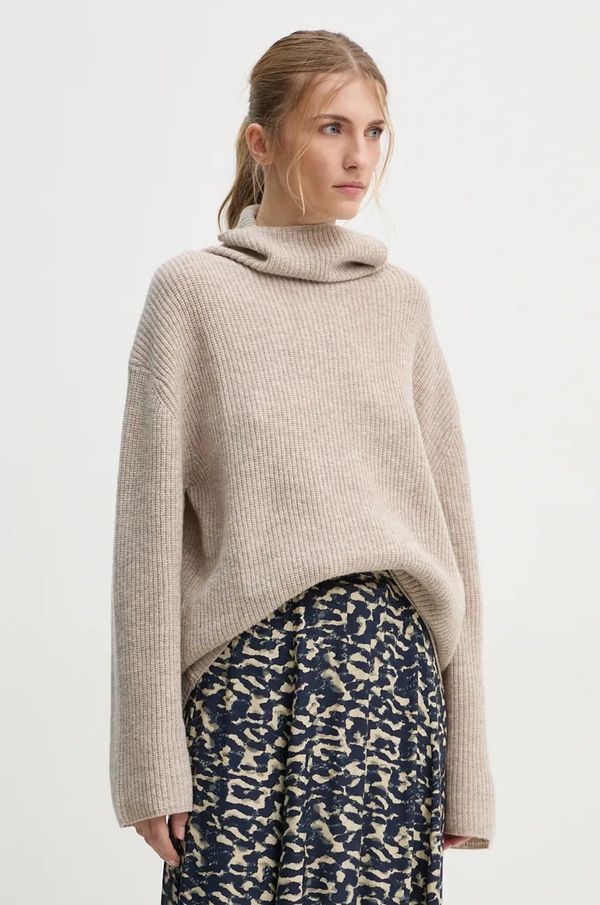 Samsoe Samsoe Vuneni pulover Samsoe Samsoe SAZLATA za žene, boja: bež, s dolčevitom, F24300050