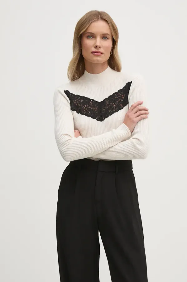 Sisley Vuneni pulover Sisley za žene, boja: bež, lagani, s poludolčevitom, 1M9AL201V