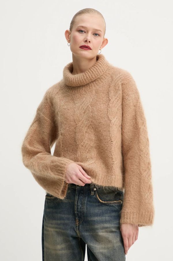 Stand Studio Vuneni pulover Stand Studio Britt Polo za žene, boja: smeđa, s dolčevitom, 66358-8712