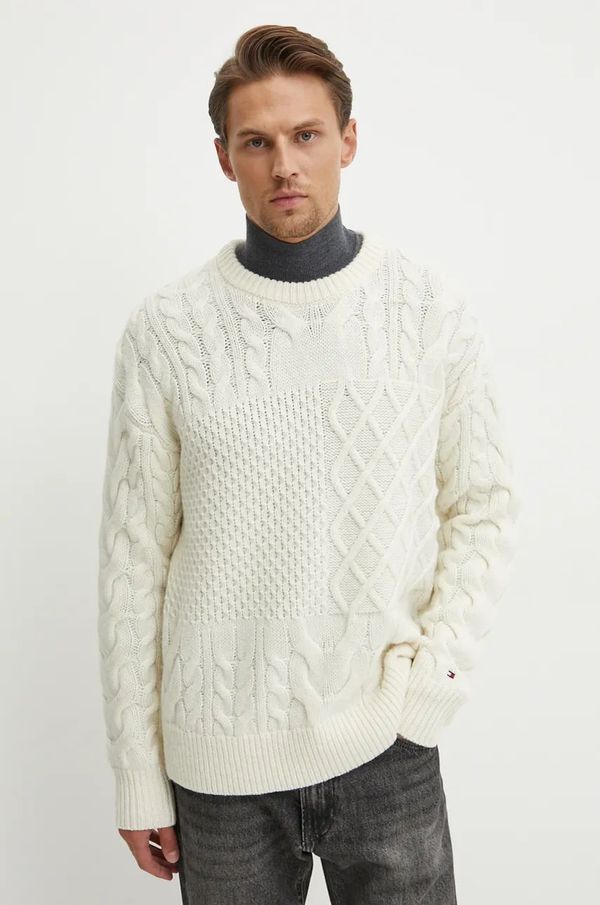 Tommy Hilfiger Vuneni pulover Tommy Hilfiger za muškarce, boja: bež, MW0MW36546