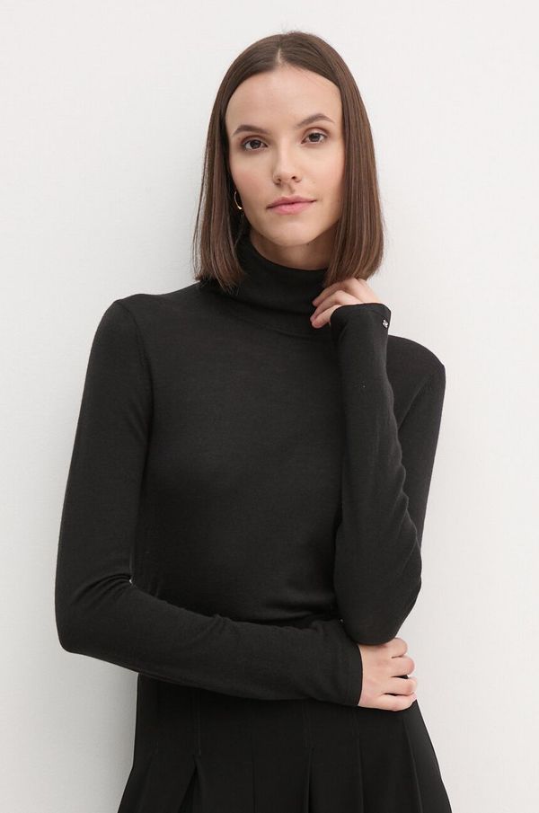 Tommy Hilfiger Vuneni pulover Tommy Hilfiger za žene, boja: crna, lagani, s dolčevitom, WW0WW43098