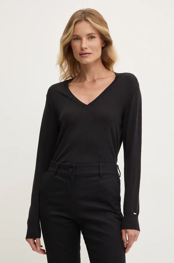 Tommy Hilfiger Vuneni pulover Tommy Hilfiger za žene, boja: crna, lagani, WW0WW43097