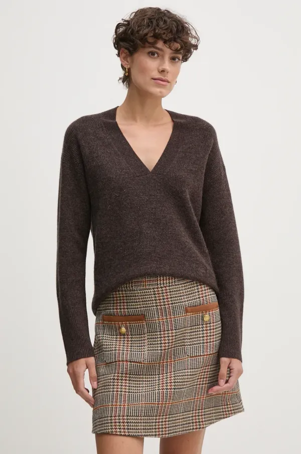 Tommy Hilfiger Vuneni pulover Tommy Hilfiger za žene, boja: smeđa, lagani, WW0WW43101