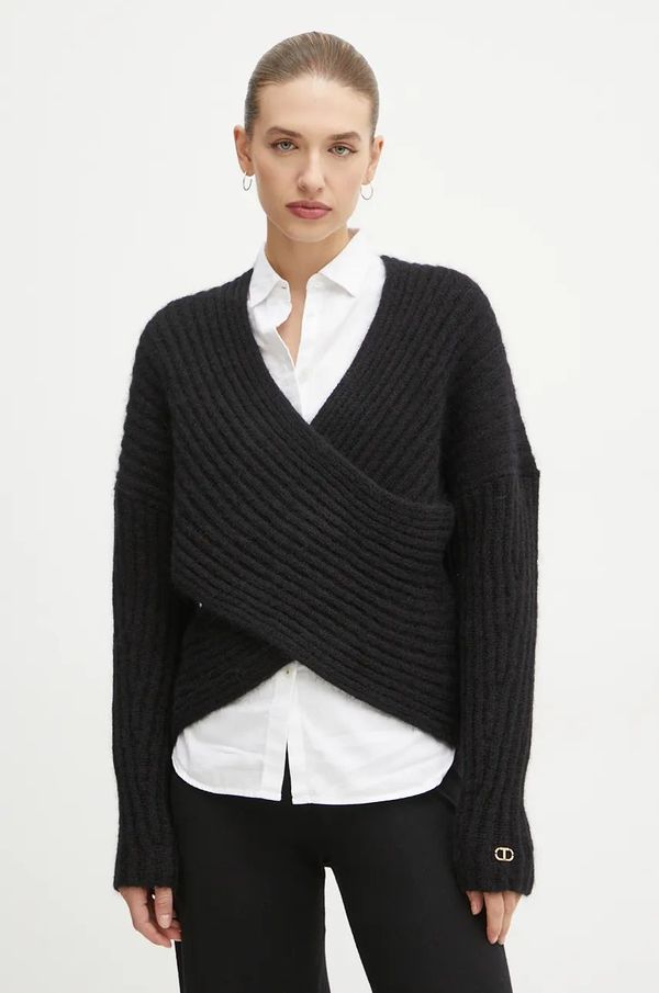 Twinset Vuneni pulover Twinset za žene, boja: crna, topli, 242TT3374