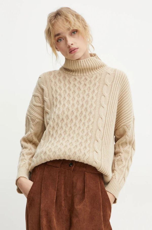 Weekend Max Mara Vuneni pulover Weekend Max Mara za žene, boja: bež, s dolčevitom, 2425366192600