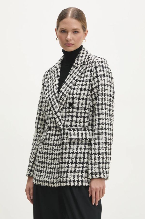 Answear Lab Vuneni sako Answear Lab boja: crna, dvoredno zakopčavanje, s uzorkom