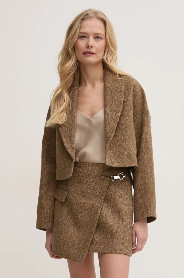 BA&SH Vuneni sako BA&SH CAMALA boja: smeđa, jednoredno zakopčavanje, s uzorkom, 1E25CAMA