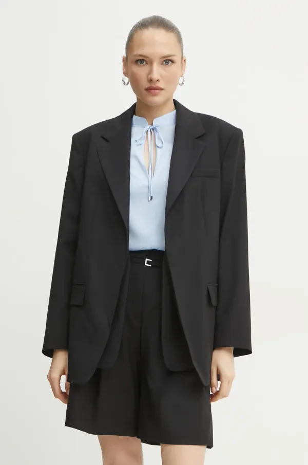 BOSS Vuneni sako BOSS boja: crna, bez zakopčavanja, bez uzorka, 50537387