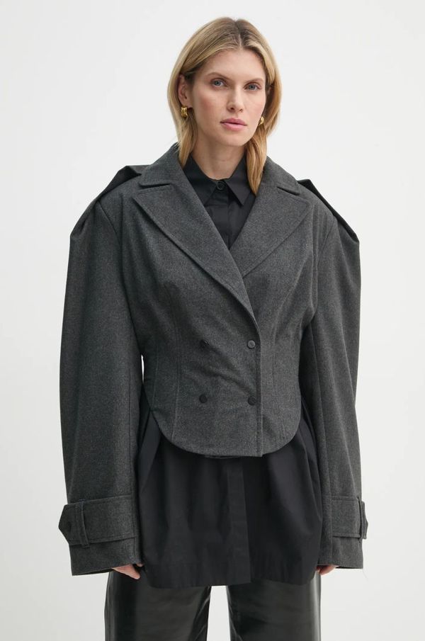 MMC STUDIO Vuneni sako MMC STUDIO boja: siva, oversize, melanž, ORTO