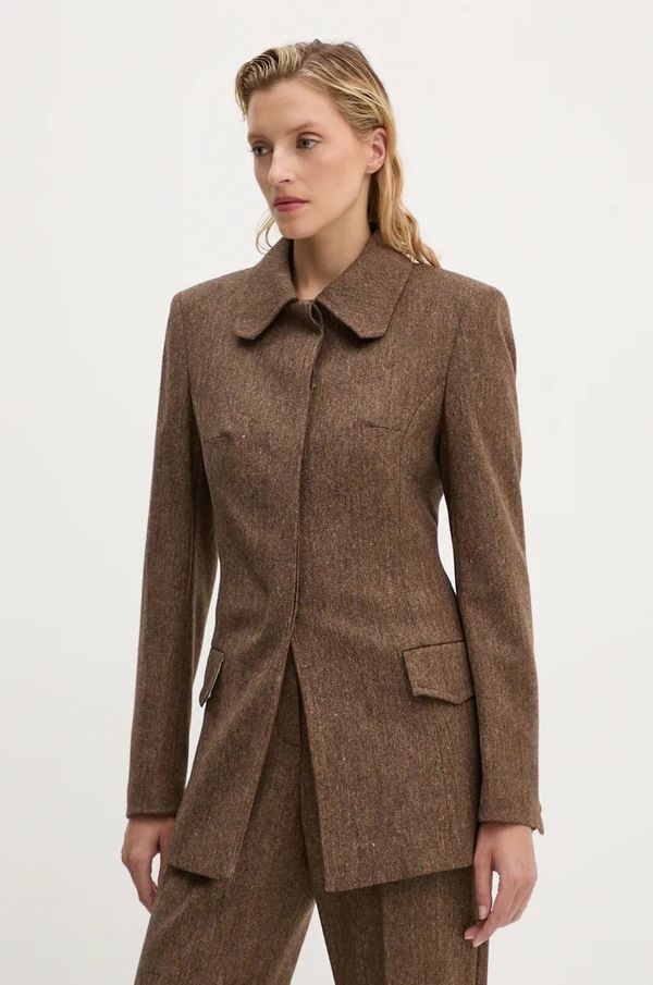 Remain Vuneni sako Remain Fitted Herringbone Blazer boja: smeđa, jednoredno zakopčavanje, s uzorkom, 5018632977