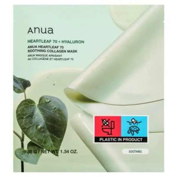 Anua Anua Heartleaf 70 + Hyaluron umirujuća i osvježavajuća maska Soothing Collagen Mask 4 x 38 g