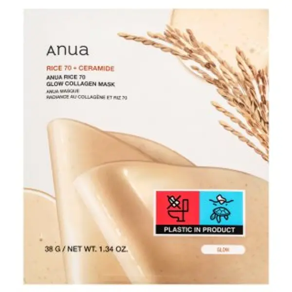 Anua Anua Rice 70 + Ceramide osvježavajuća gel-maska Glow Collagen Mask 4 x 38 g