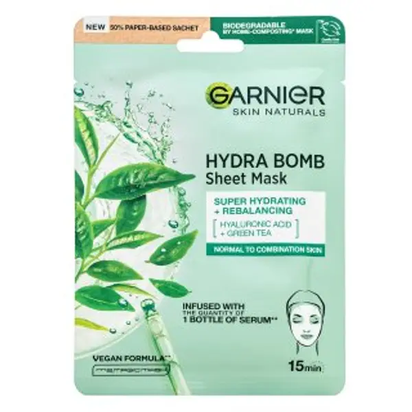 Garnier Garnier Skin Naturals Hydra Bomb Sheet Mask maska ​​za čišćenje Super Hydrating + Rebalancing 28 g
